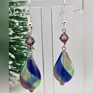 Vintage Hand-Blown Glass Dangle Earrings Sterling Silver Hooks Handmade Artisan